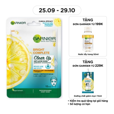 GARNIER Mặt Nạ Garnier Bright Complete Clear Up Anti-Acne Mask Ngừa Mụn 23g