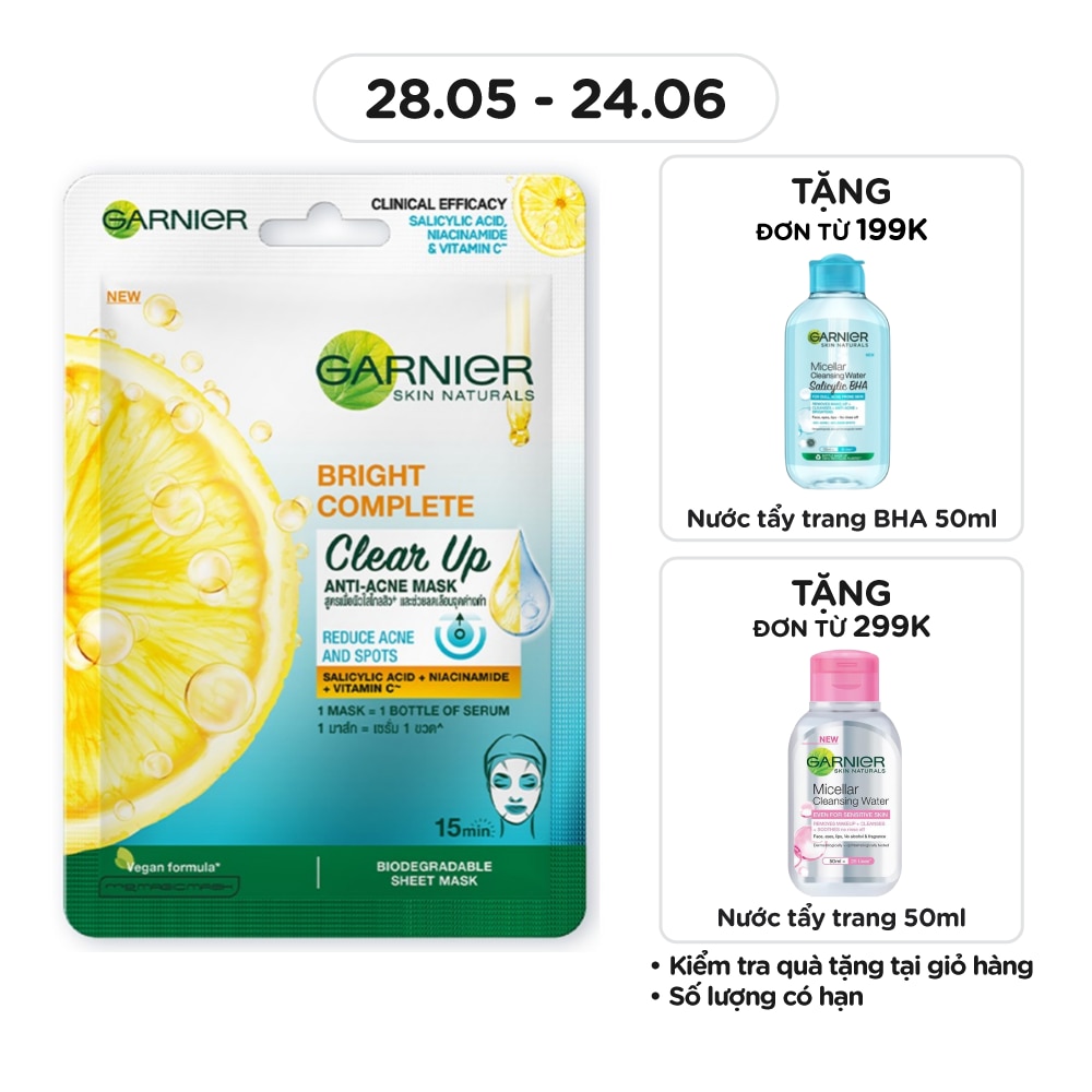 Mặt Nạ Garnier Bright Complete Clear Up Anti-Acne Mask Ngừa Mụn 23g