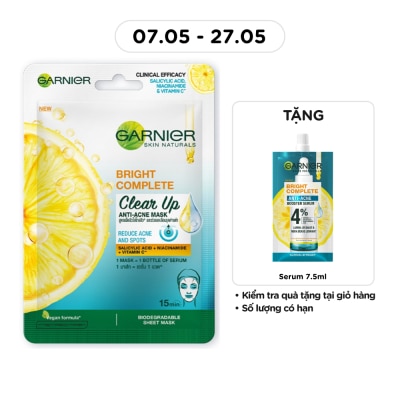 GARNIER - Mặt Nạ Garnier Bright Complete Clear Up Anti-Acne Mask Ngừa Mụn 23g