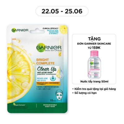 GARNIER Mặt Nạ Garnier Bright Complete Clear Up Anti-Acne Mask Ngừa Mụn 23g
