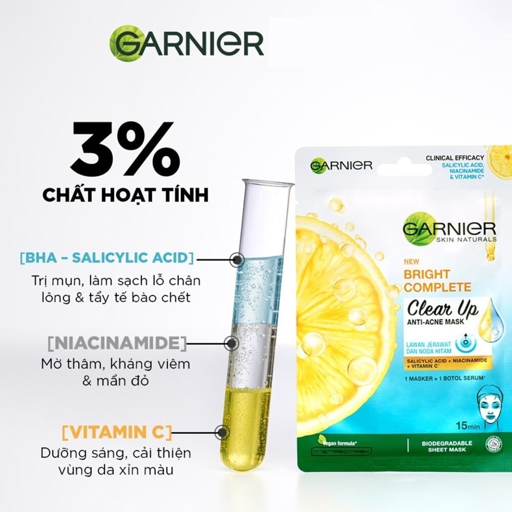 Mặt Nạ Garnier Bright Complete Clear Up Anti-Acne Mask Ngừa Mụn 23g