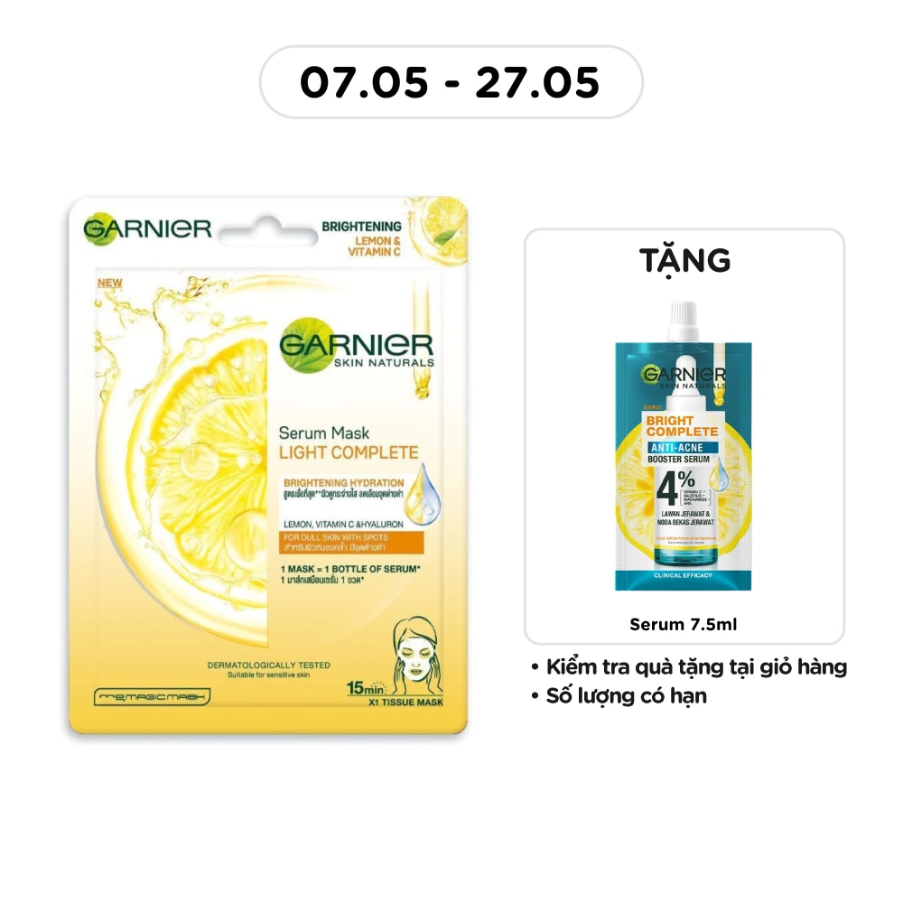 Mặt Nạ Garnier Serum Mask Light Complete Brightening Hydration Tinh Chất Chanh Yuzu & Vitamin C 28g