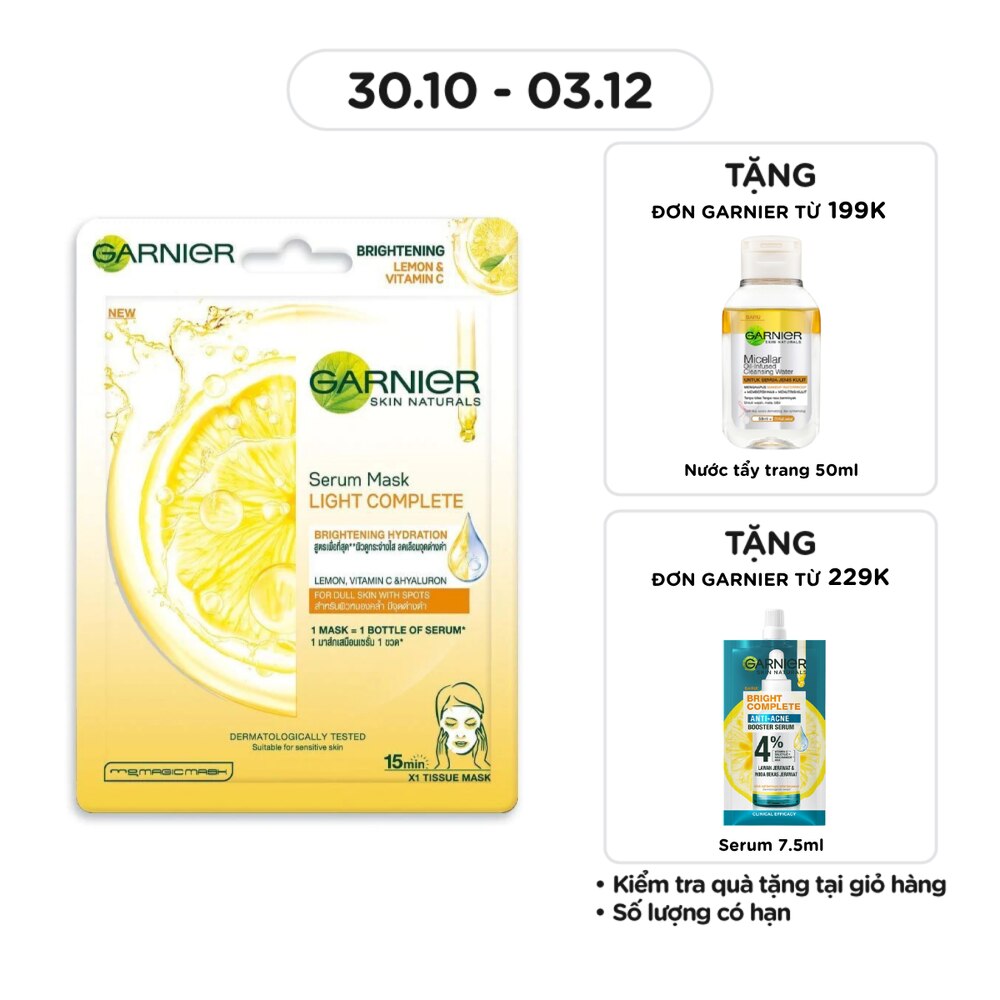 Mặt Nạ Garnier Serum Mask Light Complete Brightening Hydration Tinh Chất Chanh Yuzu & Vitamin C 28g