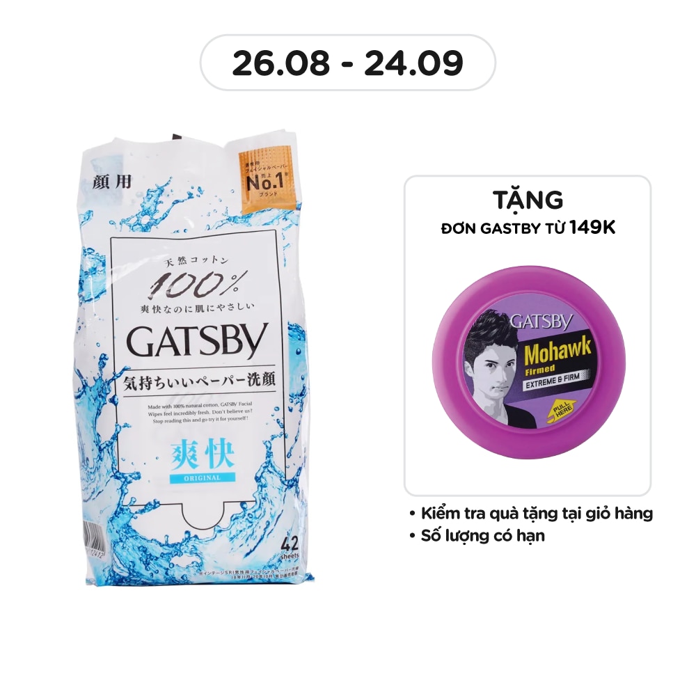 Khăn Ướt Lau Mặt Gatsby Facial Wipes U 42 Miếng/Gói