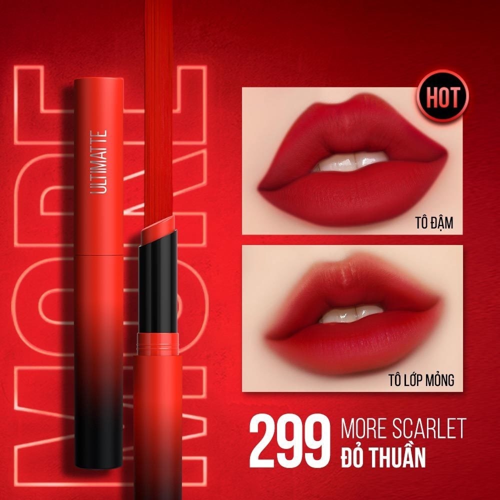 Son Thỏi Maybelline New York Color Sensational Ultimatte Lipstick 1.7g .#299 More Scarlet