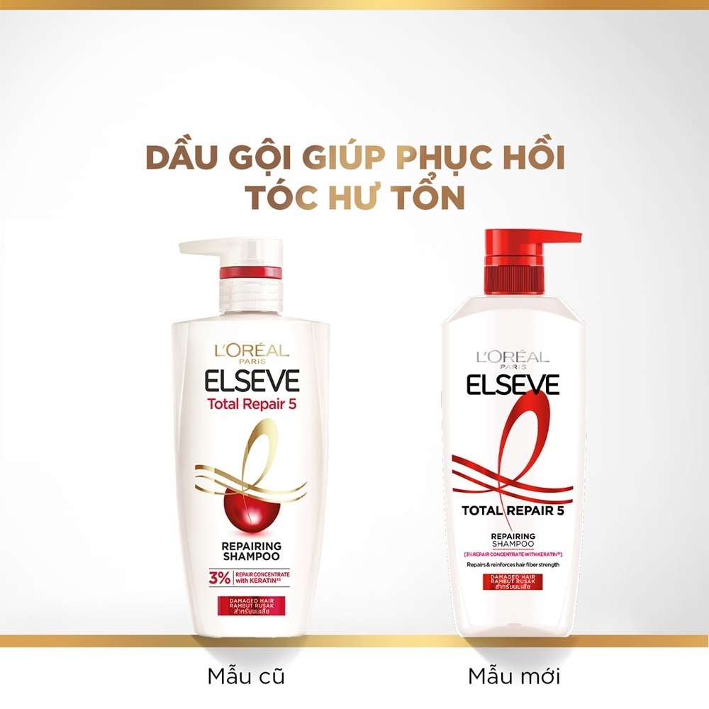 Dầu Gội L'Oréal Paris Elseve Total Repair 5 Repairing Giảm 5 Dấu Hiệu Của Tóc Hư Tổn 620ml