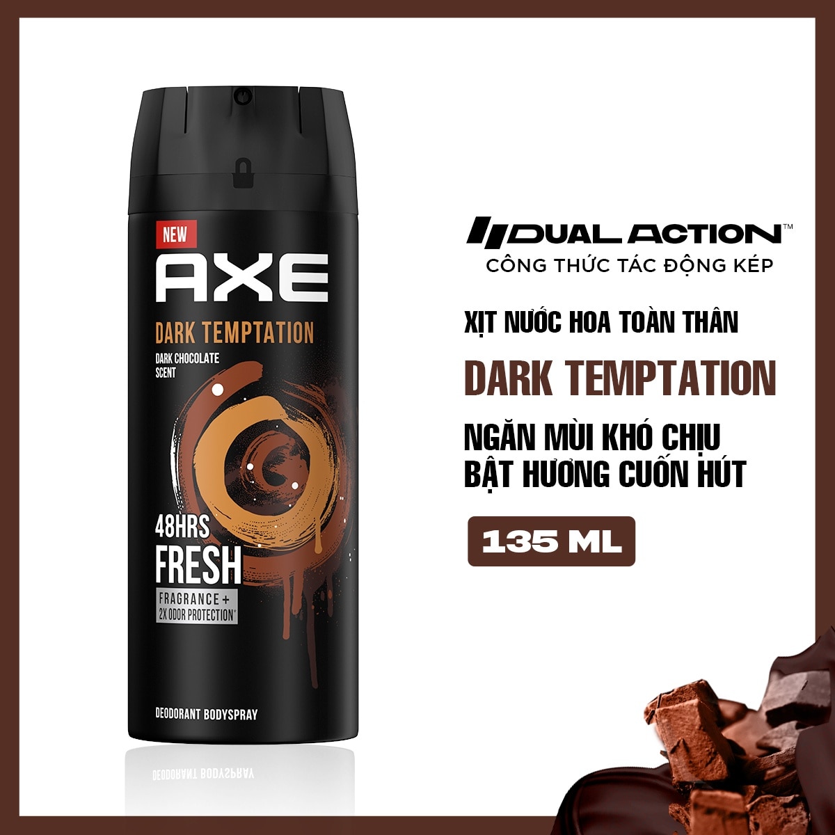 Xịt Ngăn Mùi Toàn Thân Axe Dark Temptation Hương Chocolate Nồng Ấm 135ml