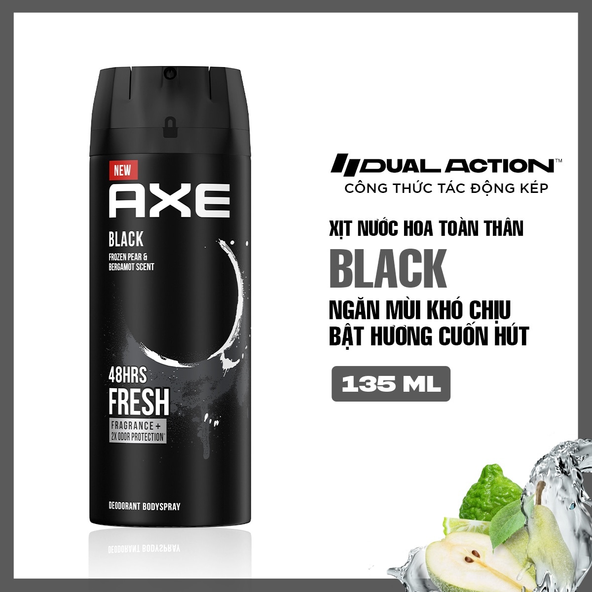 Xịt Ngăn Mùi Toàn Thân Axe Black Hương Cam Bergamot và Lê Tuyết 135ml