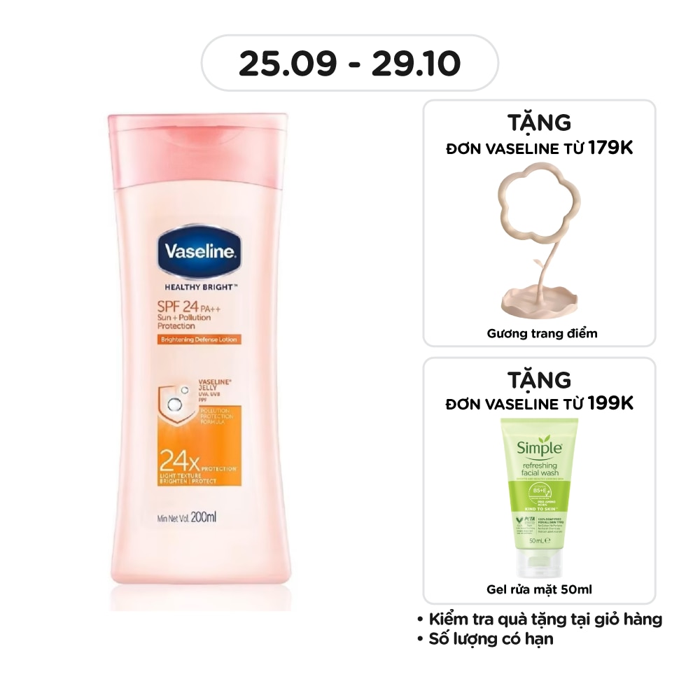 Sữa Dưỡng Thể Vaseline Sun+ Pollution Protection SPF24 PA++ Chống Nắng và Dưỡng Sáng Da 200ml