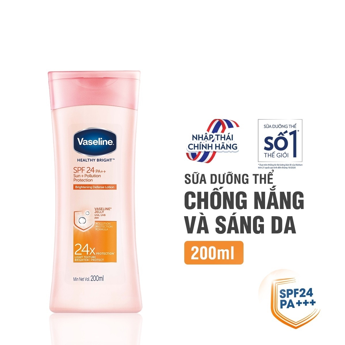 Sữa Dưỡng Thể Vaseline Sun+ Pollution Protection SPF24 PA++ Chống Nắng và Dưỡng Sáng Da 200ml