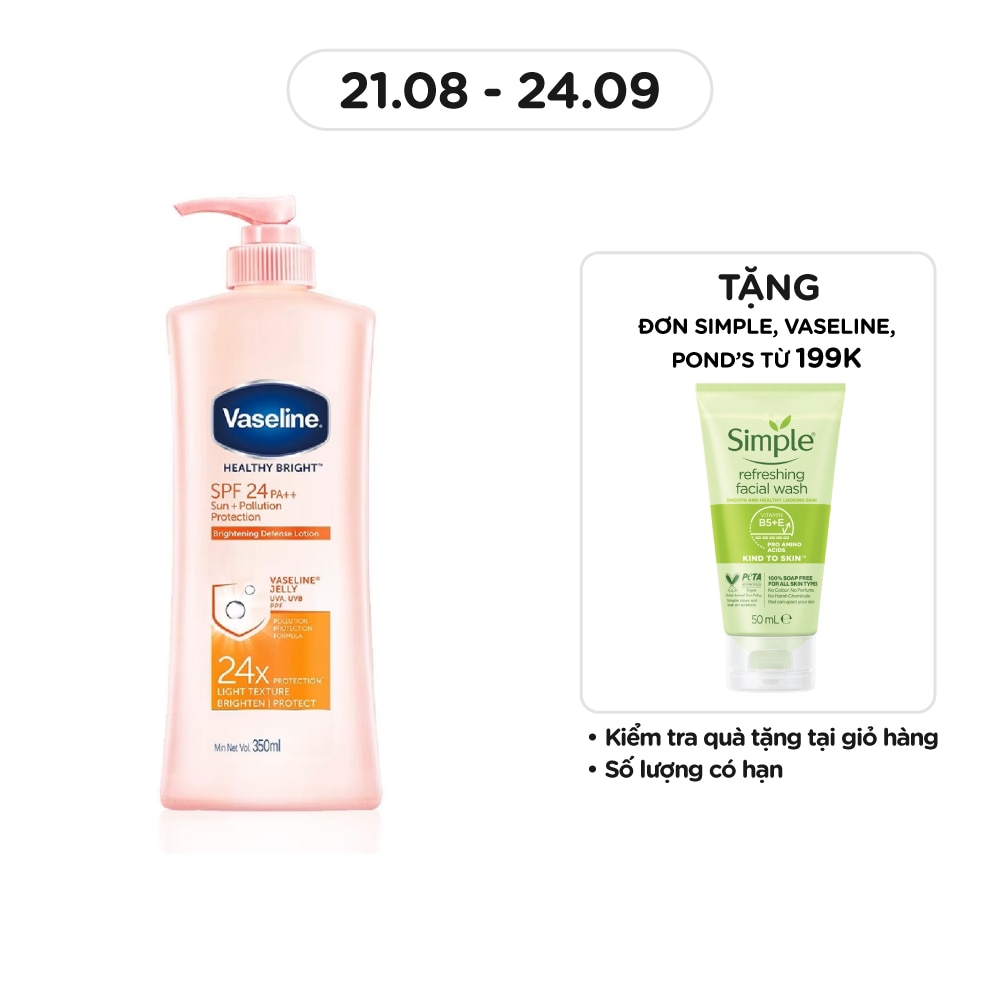 Sữa Dưỡng Thể Vaseline Sun+ Pollution Protection SPF24 PA++ Chống Nắng và Dưỡng Sáng Da 350ml