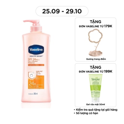 VASELINE Sữa Dưỡng Thể Vaseline Sun+ Pollution Protection SPF24 PA++ Chống Nắng và Dưỡng Sáng Da 350ml