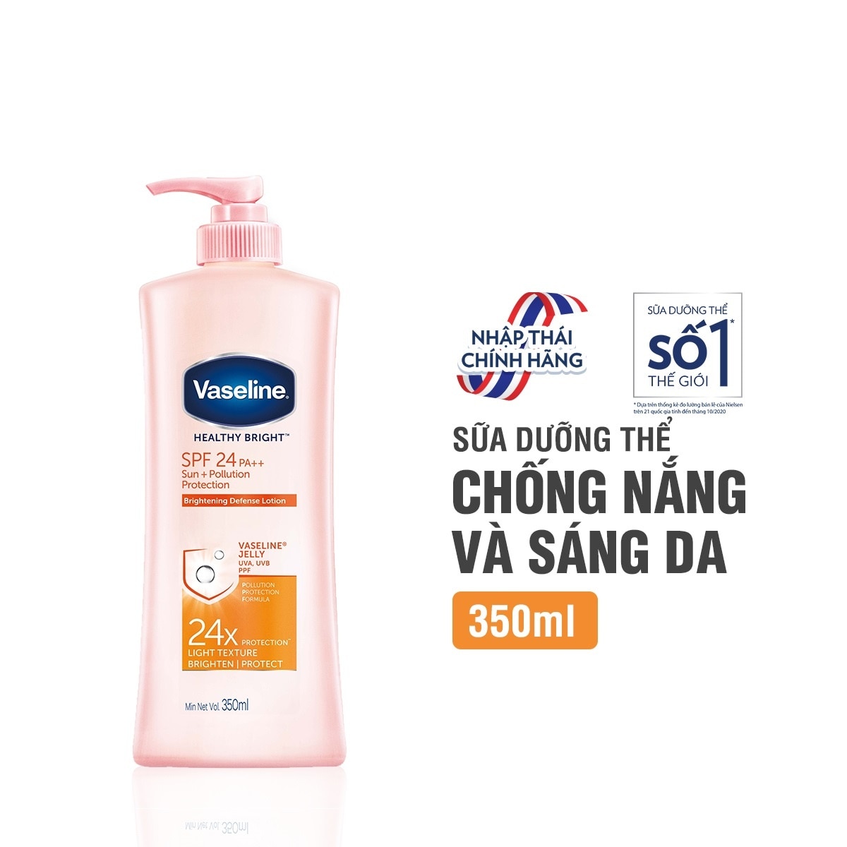 Sữa Dưỡng Thể Vaseline Sun+ Pollution Protection SPF24 PA++ Chống Nắng và Dưỡng Sáng Da 350ml