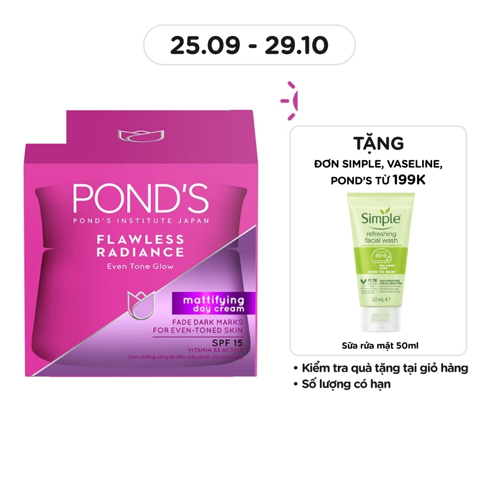 Kem Dưỡng Ẩm Ban Ngày Pond's Flawless Radiance Mattifying Day Cream SPF15 PA++ Làm Đều Màu Da 50g