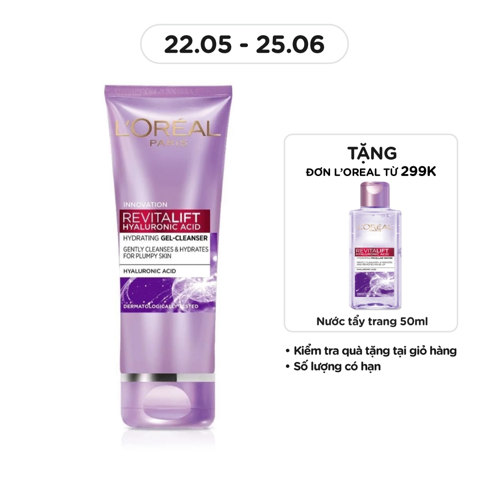 Sữa Rửa Mặt Dạng Gel L'Oreal Paris Revitalift Hyaluronic Acid Hydrating Giúp Sáng Mịn 100ml