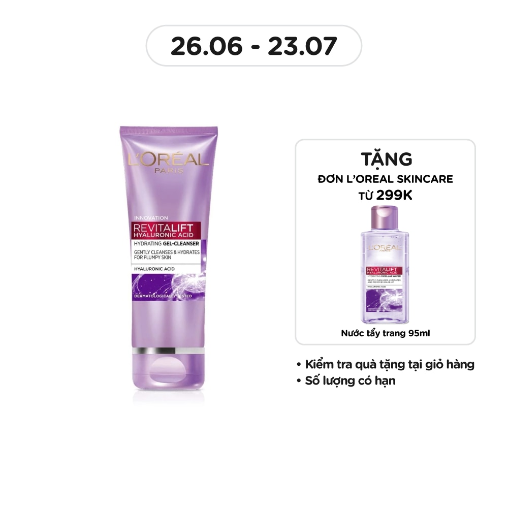 Sữa Rửa Mặt Dạng Gel L'Oreal Paris Revitalift Hyaluronic Acid Hydrating Giúp Sáng Mịn 100ml