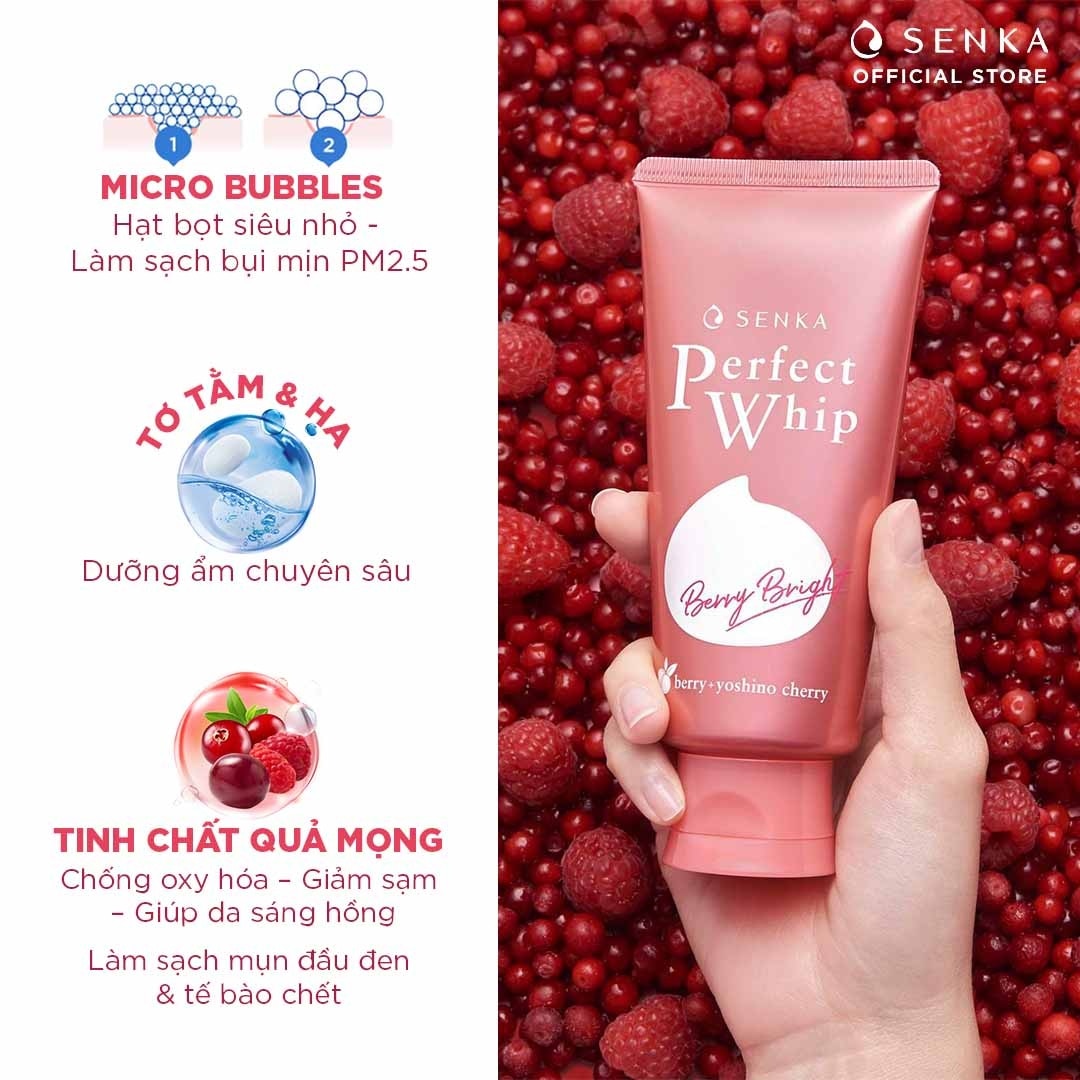 Sữa Rửa Mặt Senka Perfect Whip Berry Bright Dưỡng Da Sáng Hồng 100g