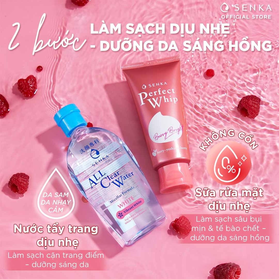 Sữa Rửa Mặt Senka Perfect Whip Berry Bright Dưỡng Da Sáng Hồng 100g