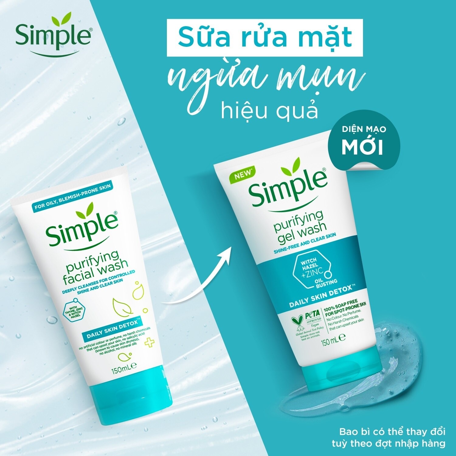 Gel Rửa Mặt Simple Purifying Daily Skin Detox Dành Cho Da Dầu và Da Nhạy Cảm 150ml