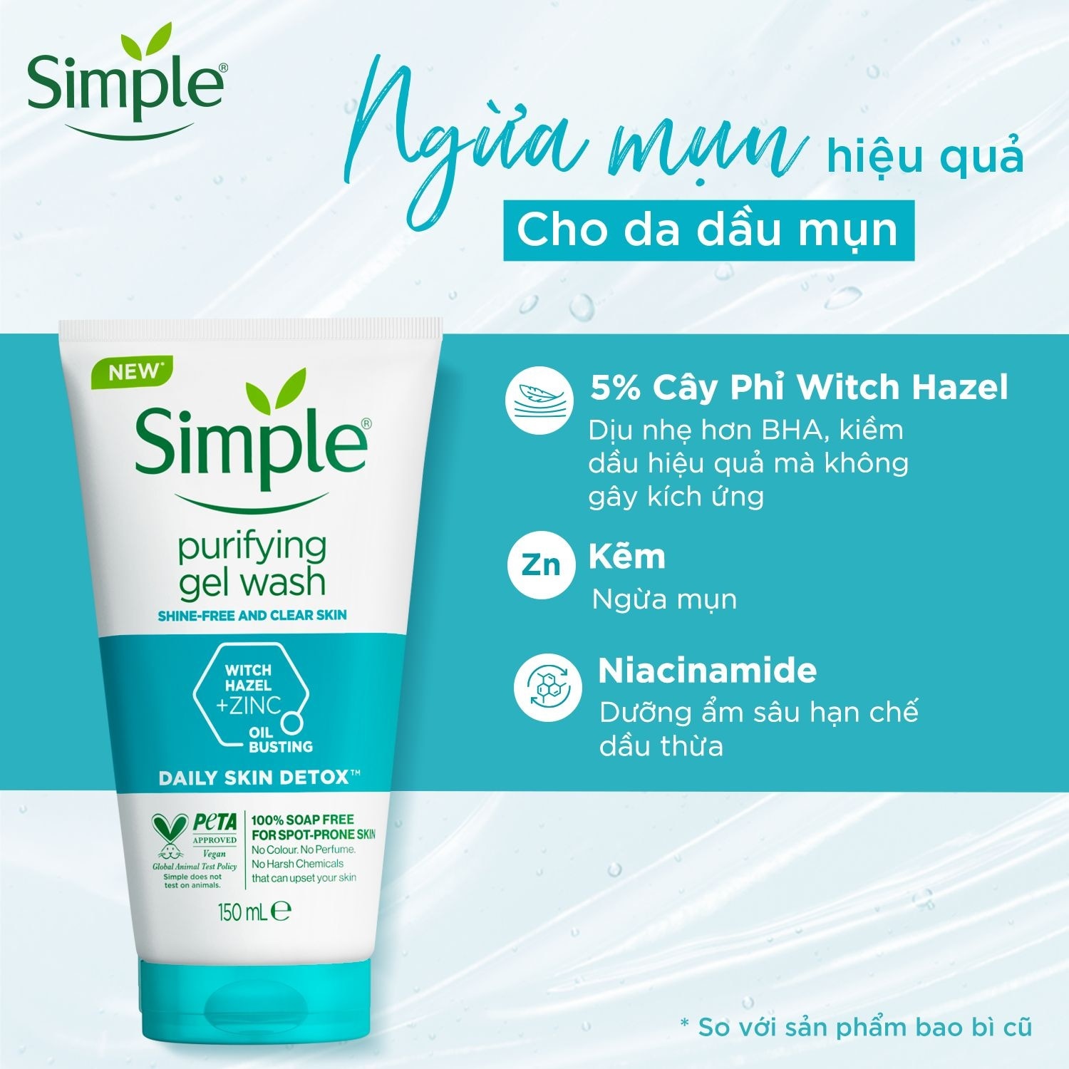 Gel Rửa Mặt Simple Purifying Daily Skin Detox Dành Cho Da Dầu và Da Nhạy Cảm 150ml