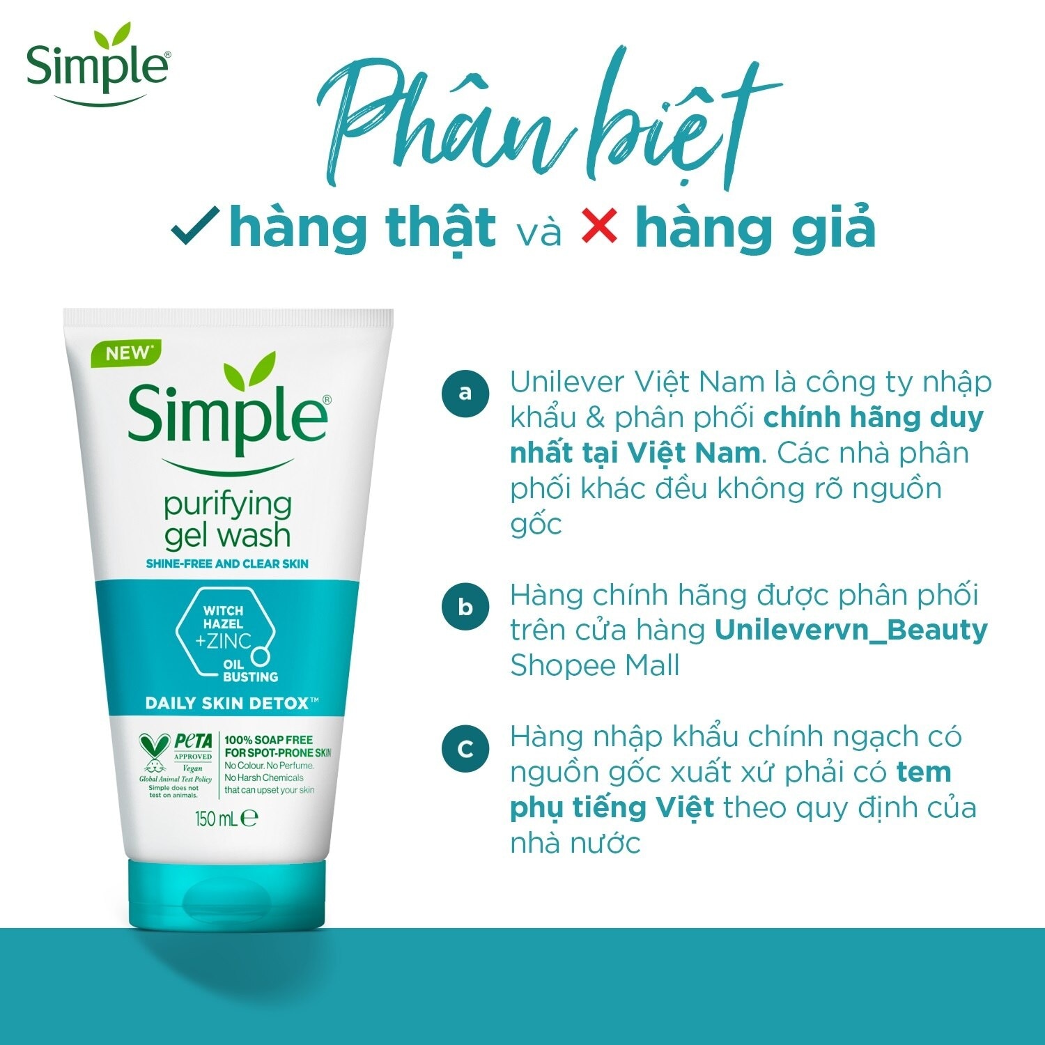 Gel Rửa Mặt Simple Purifying Daily Skin Detox Dành Cho Da Dầu và Da Nhạy Cảm 150ml