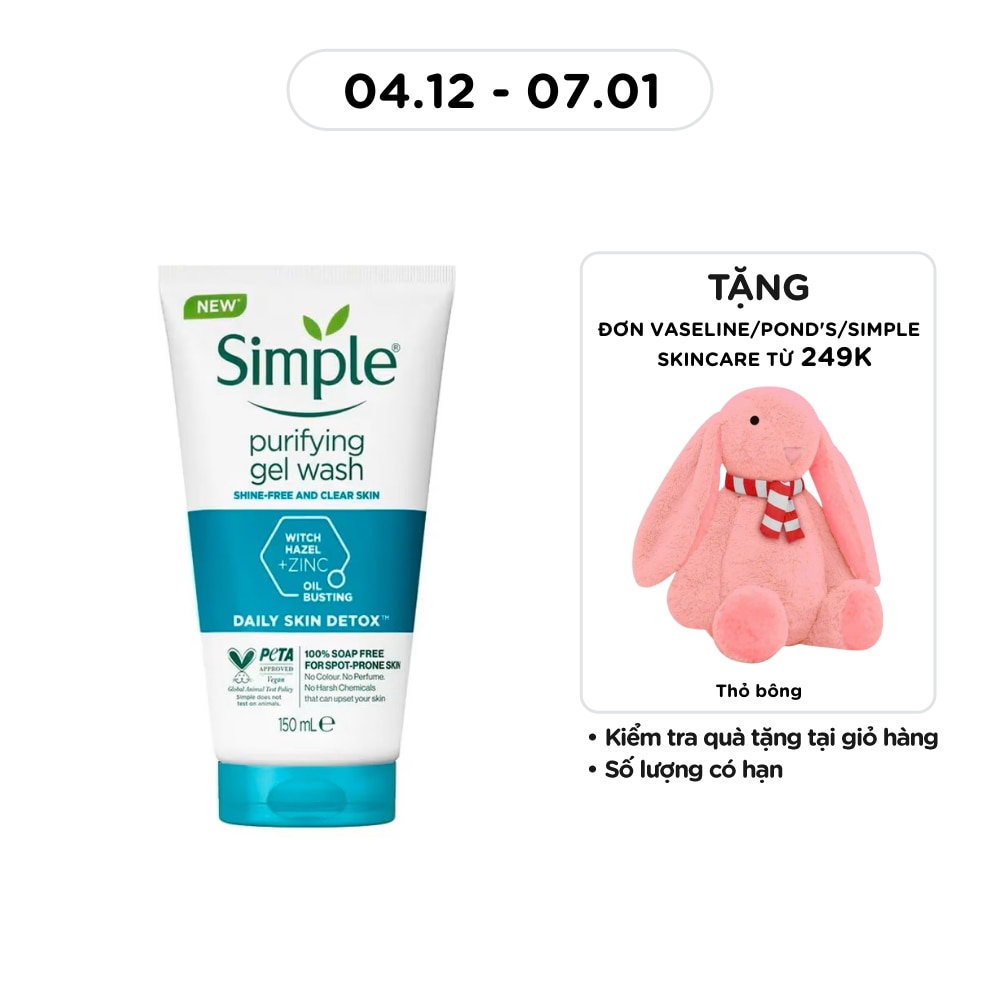 Gel Rửa Mặt Simple Purifying Daily Skin Detox Dành Cho Da Dầu và Da Nhạy Cảm 150ml