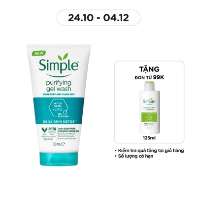 SIMPLE Gel Rửa Mặt Simple Purifying Daily Skin Detox Dành Cho Da Dầu và Da Nhạy Cảm 150ml