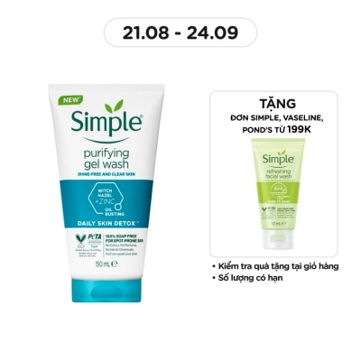 SIMPLE Gel Rửa Mặt Simple Purifying Daily Skin Detox Dành Cho Da Dầu và Da Nhạy Cảm 150ml
