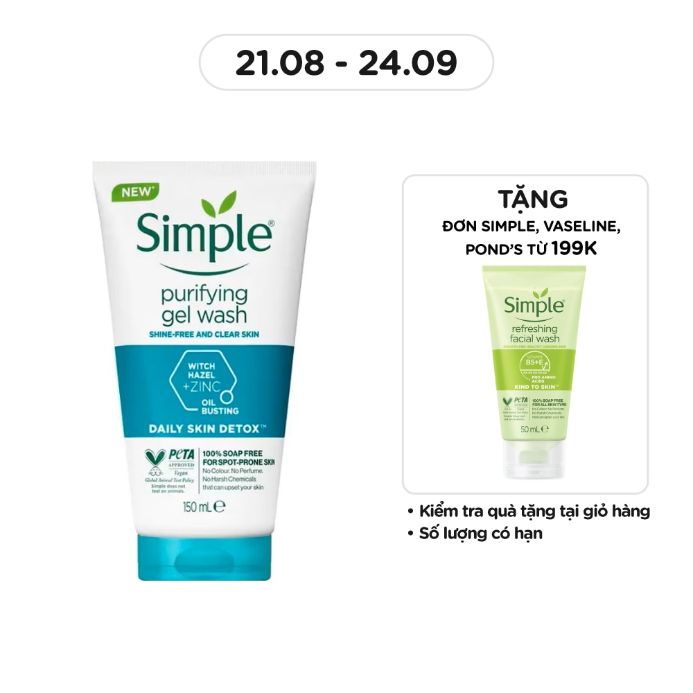 Gel Rửa Mặt Simple Purifying Daily Skin Detox Dành Cho Da Dầu và Da Nhạy Cảm 150ml