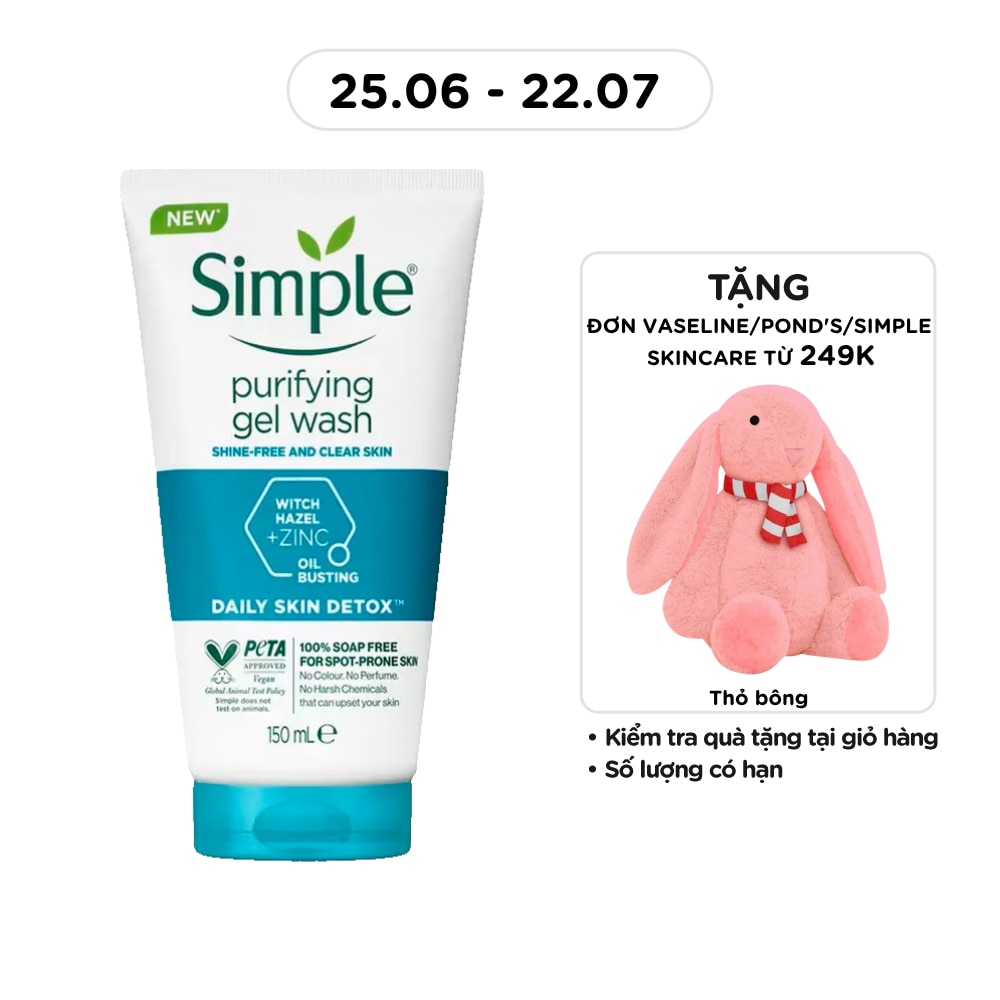 Gel Rửa Mặt Simple Purifying Daily Skin Detox Dành Cho Da Dầu và Da Nhạy Cảm 150ml image