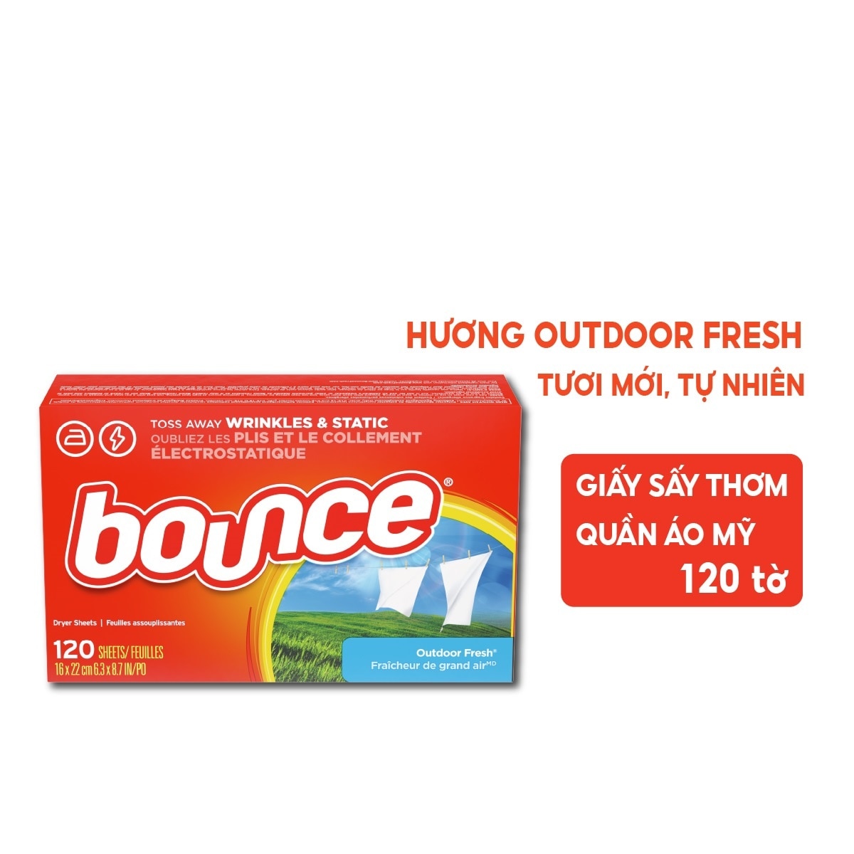 Giấy Thơm Quần Áo Bounce Dùng Cho Máy Sấy Outdoor Fresh 120 Tờ