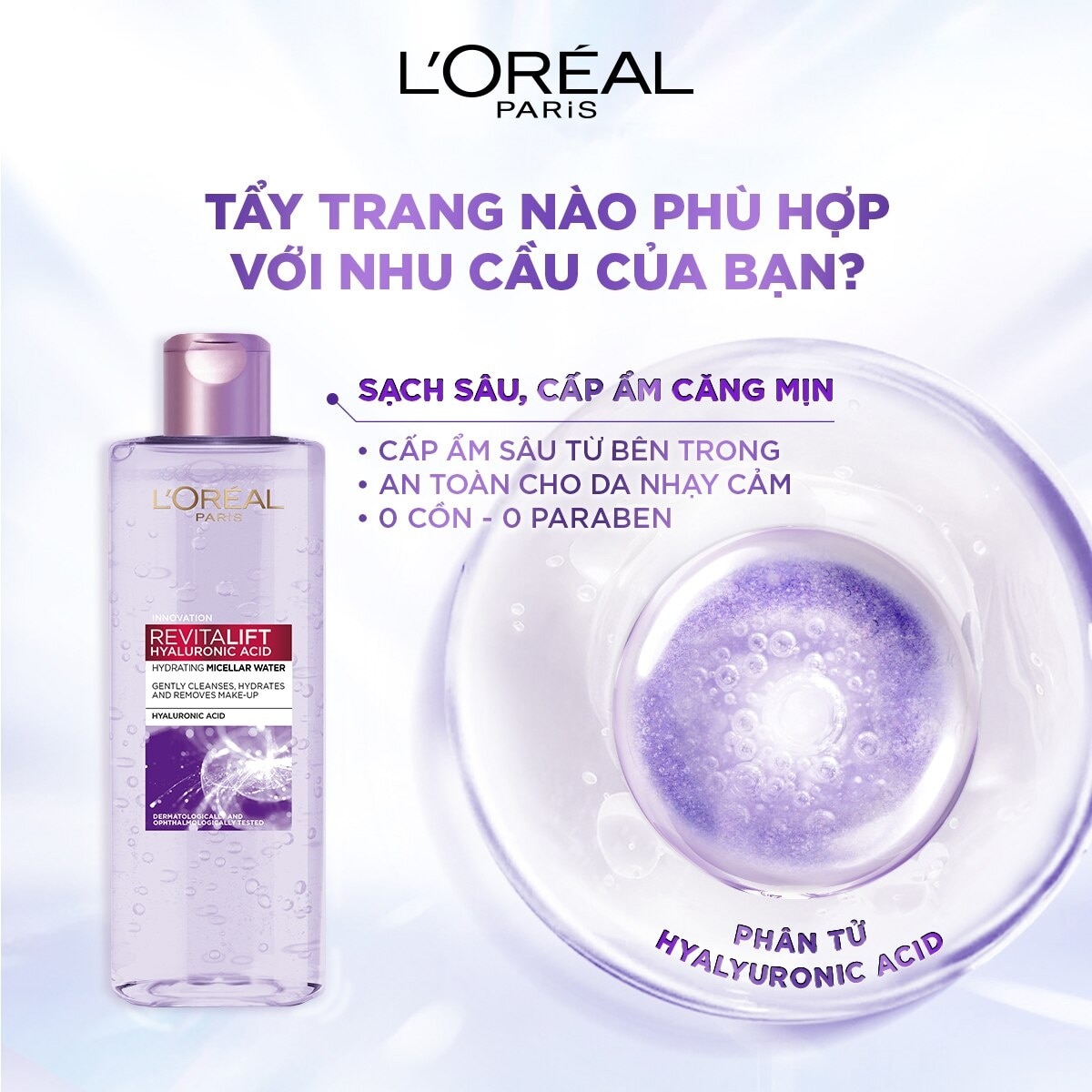 Nước Tẩy Trang L'Oreal Paris Giúp Căng Mịn Da Revitalift Hyaluronic Acid Micellar Water 400ml