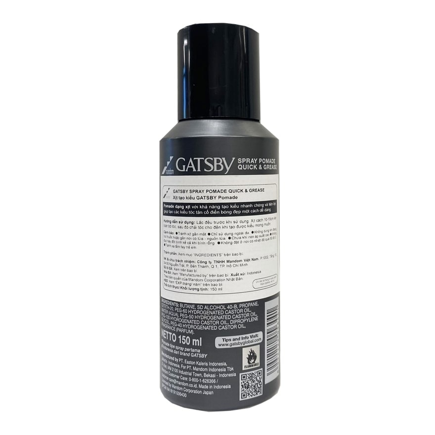Keo Xịt Tạo Kiểu Tóc Gatsby Pomade Quick & Grease Spray 150ml