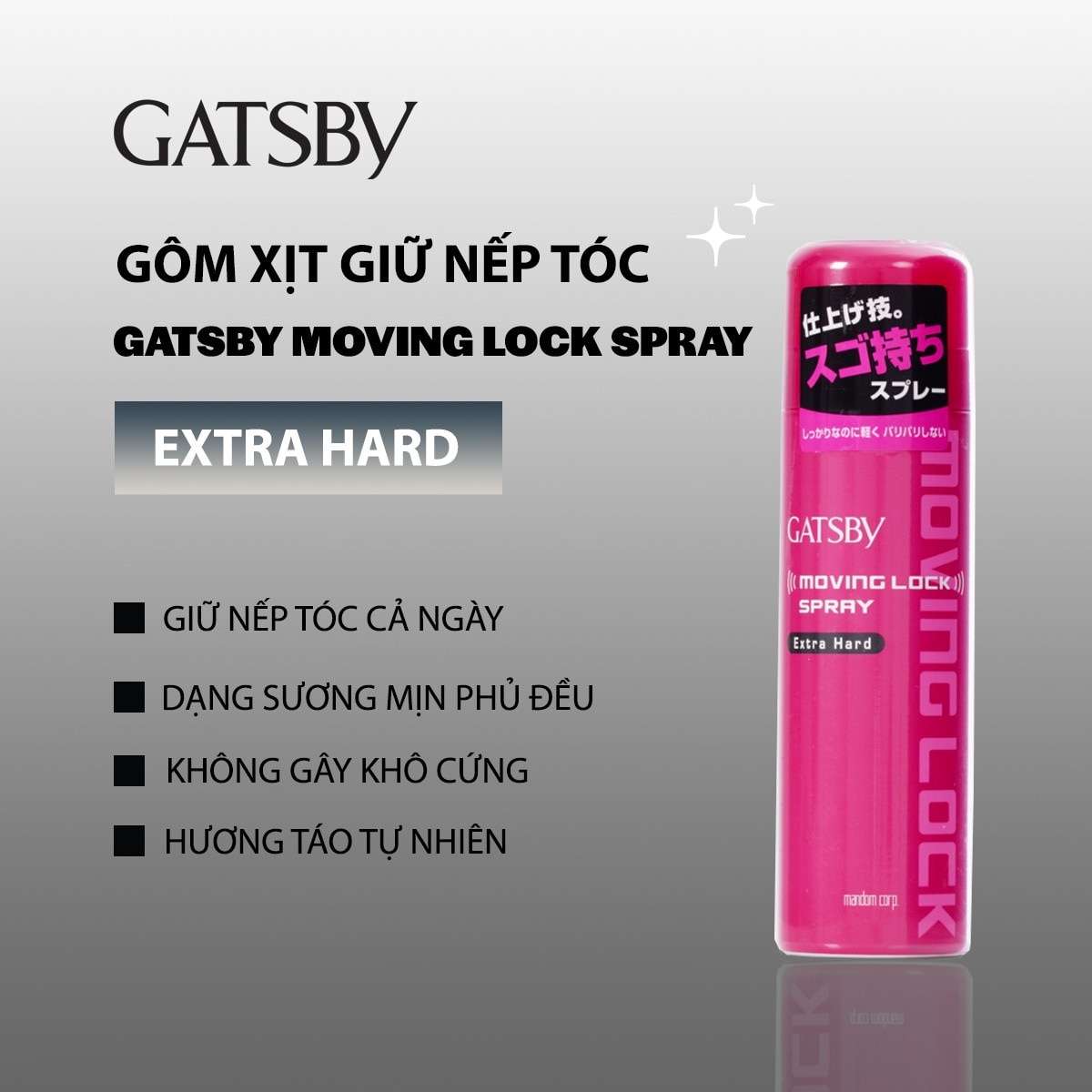 Keo Xịt Tóc Gatsby Giữ Nếp Tóc Moving Lock Spray Extra Hard 170g