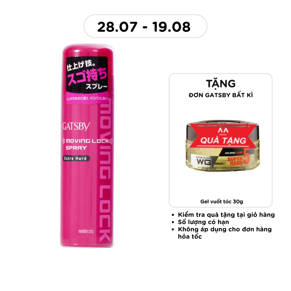 Keo Xịt Tóc Gatsby Giữ Nếp Tóc Moving Lock Spray Extra Hard 170g