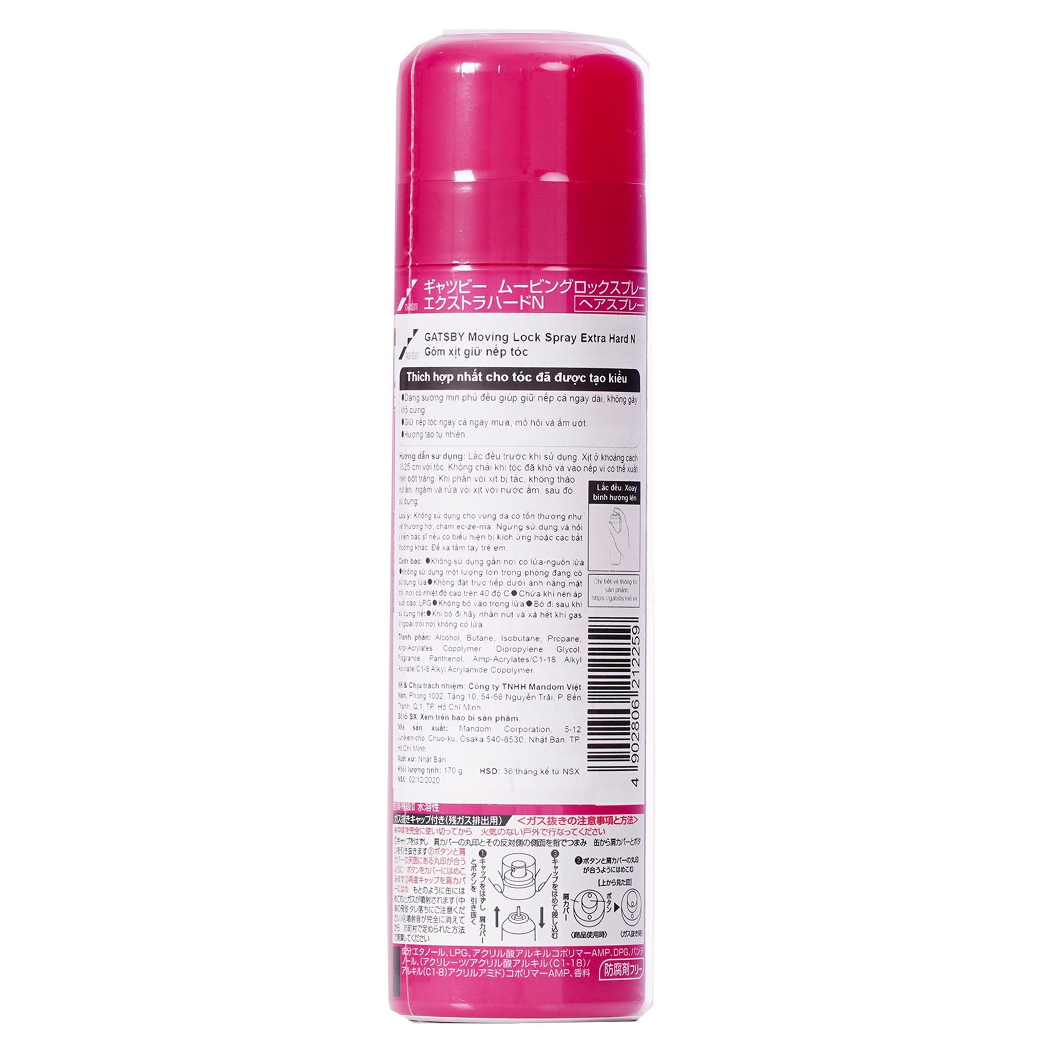 Keo Xịt Tóc Gastby Giữ Nếp Tóc Moving Lock Spray Extra Hard 170g