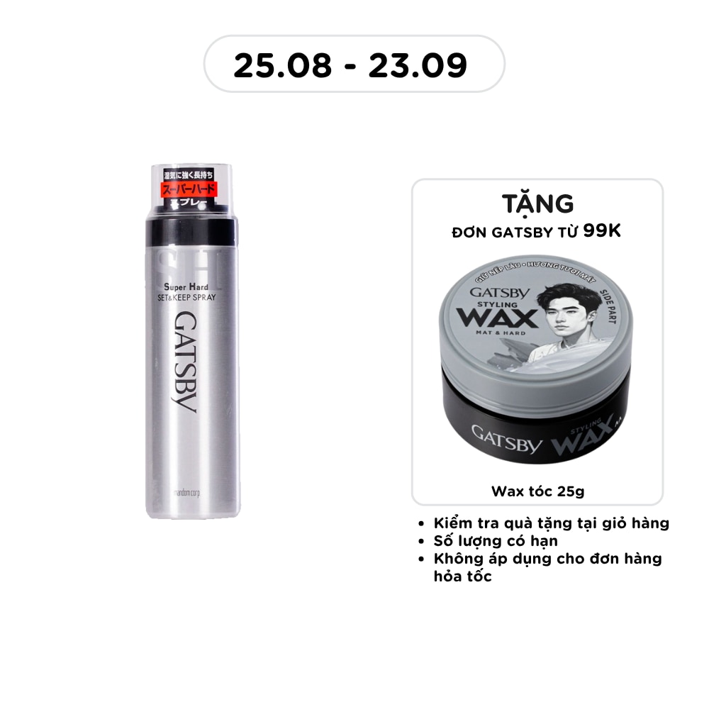 Keo Xịt Tóc Gatsby Giữ Nếp Lâu và Không Gây Bết Dính Super Hard Set & Keep Spray 180g image