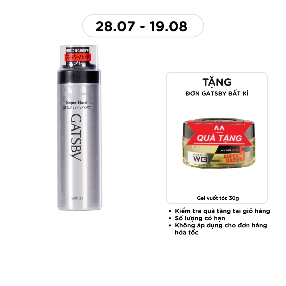 Keo Xịt Tóc Gatsby Giữ Nếp Lâu và Không Gây Bết Dính Super Hard Set & Keep Spray 180g image