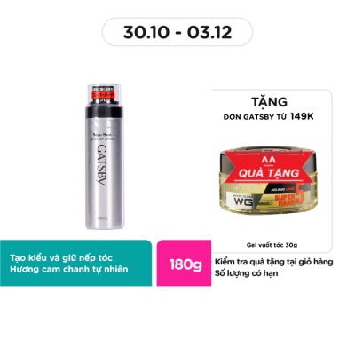 GATSBY Keo Xịt Tóc Gatsby Giữ Nếp Lâu và Không Gây Bết Dính Super Hard Set & Keep Spray 180g