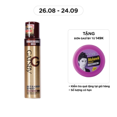 GATSBY Keo Xịt Tóc Gatsby Tạo Độ Cứng Cho Tóc Ultra Hard Set & Keep Spray 250ml