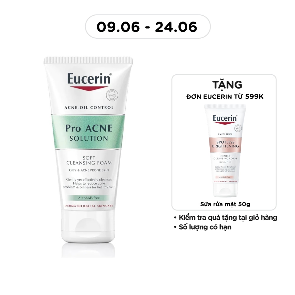 Sữa Rửa Mặt Tạo Bọt Eucerin Dịu Nhẹ Cho Da Mụn Pro Acne Solution Soft 50g