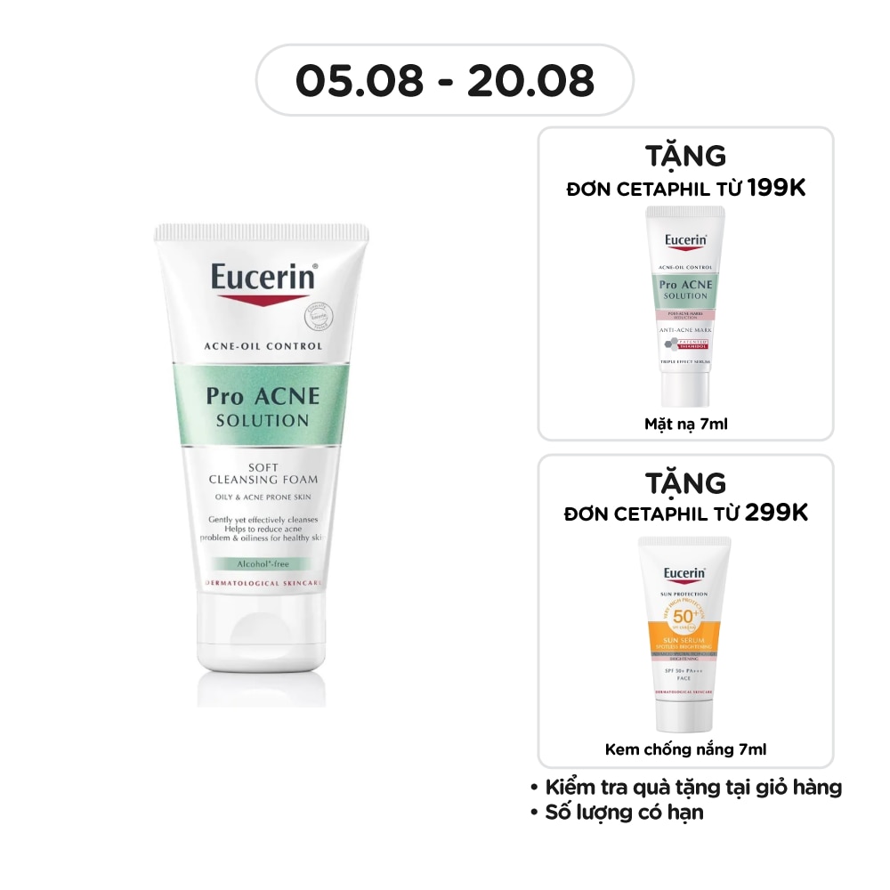 Sữa Rửa Mặt Tạo Bọt Eucerin Dịu Nhẹ Cho Da Mụn Pro Acne Solution Soft 50g
