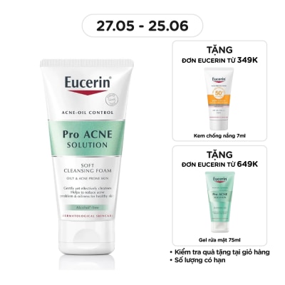 EUCERIN Sữa Rửa Mặt Tạo Bọt Eucerin Dịu Nhẹ Cho Da Mụn Pro Acne Solution Soft 50g