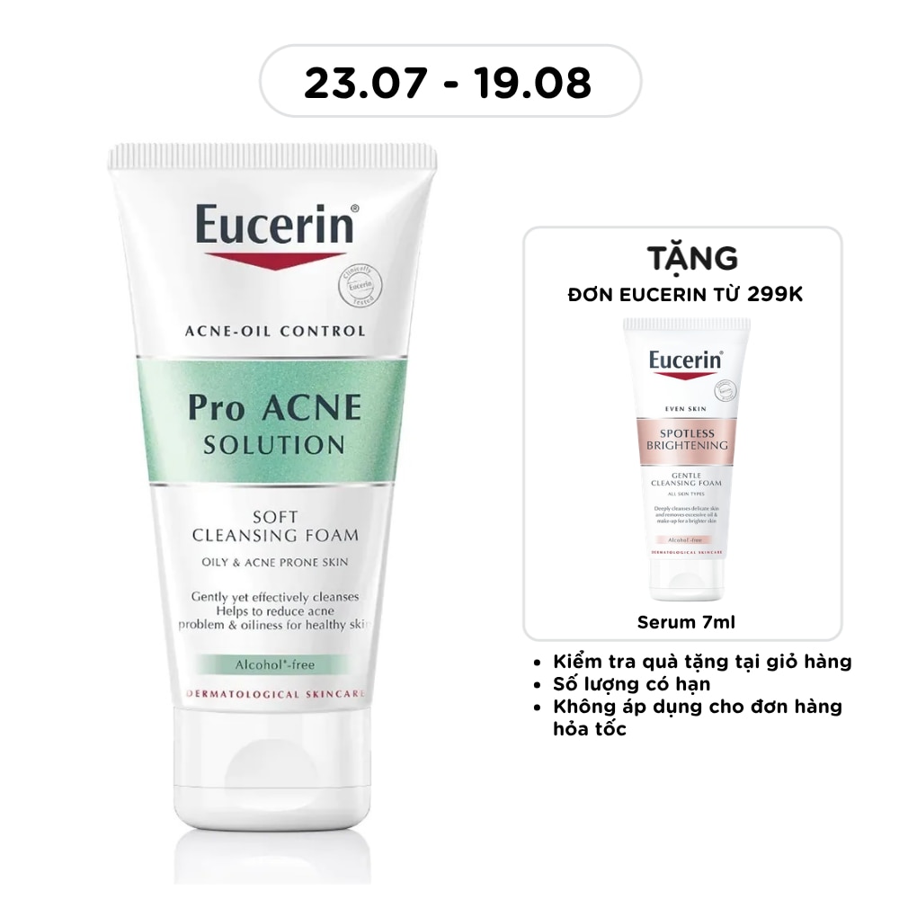 Sữa Rửa Mặt Tạo Bọt Eucerin Dịu Nhẹ Cho Da Mụn Pro Acne Solution Soft 50g