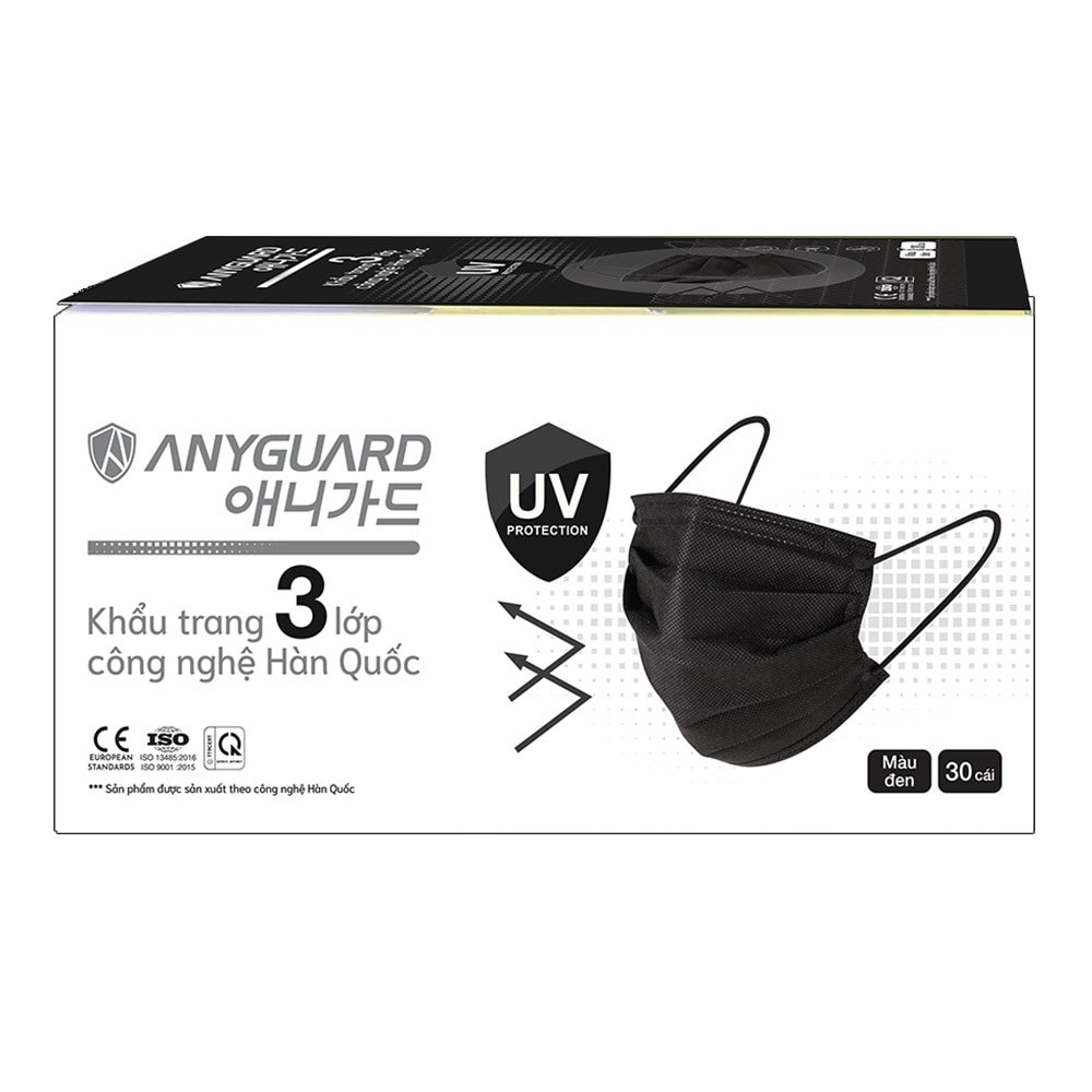 Khẩu Trang Y Tế Anyguard 3 Lớp Công Nghệ Hàn Quốc Màu Đen 30 Cái/Hộp