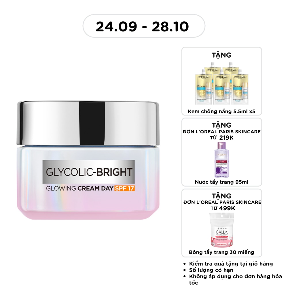Kem Dưỡng Ban Ngày L'Oreal Paris Sáng Da Glycolic Bright Glowing Cream Day SPF17 50ml image