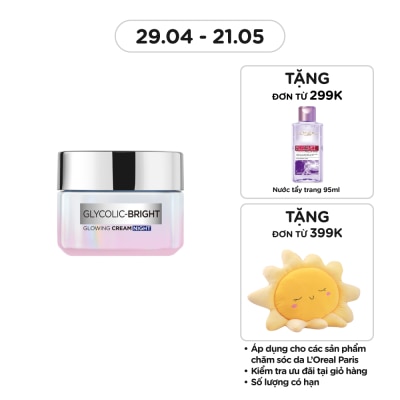 L'OREAL PARIS Kem Dưỡng Ban Đêm L'Oreal Paris Sáng Da Glycolic Bright Glowing Cream Night 50ml