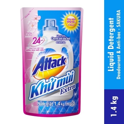 ATTACK Nước Giặt Attack Khử Mùi Extra Hương Anh Đào Túi 1.4kg