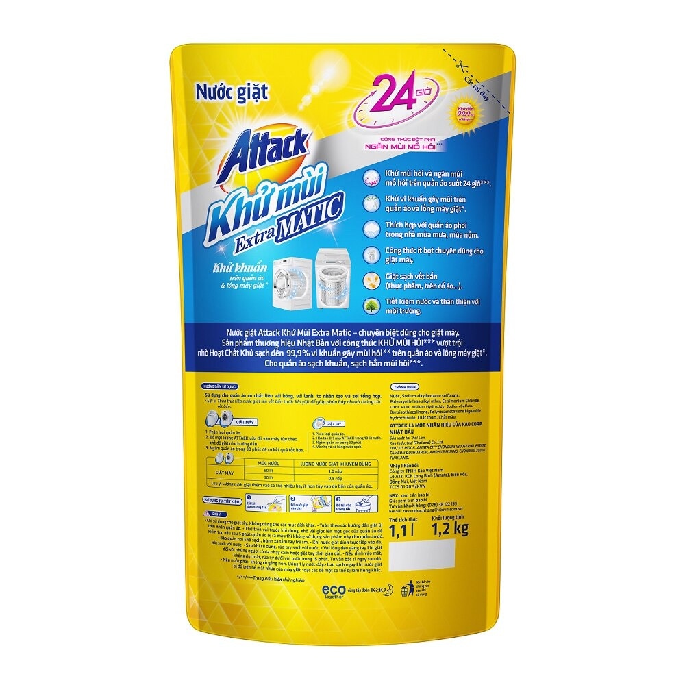 Attack Deodorant Liquid Detergent Matic Pouch 1.2kg