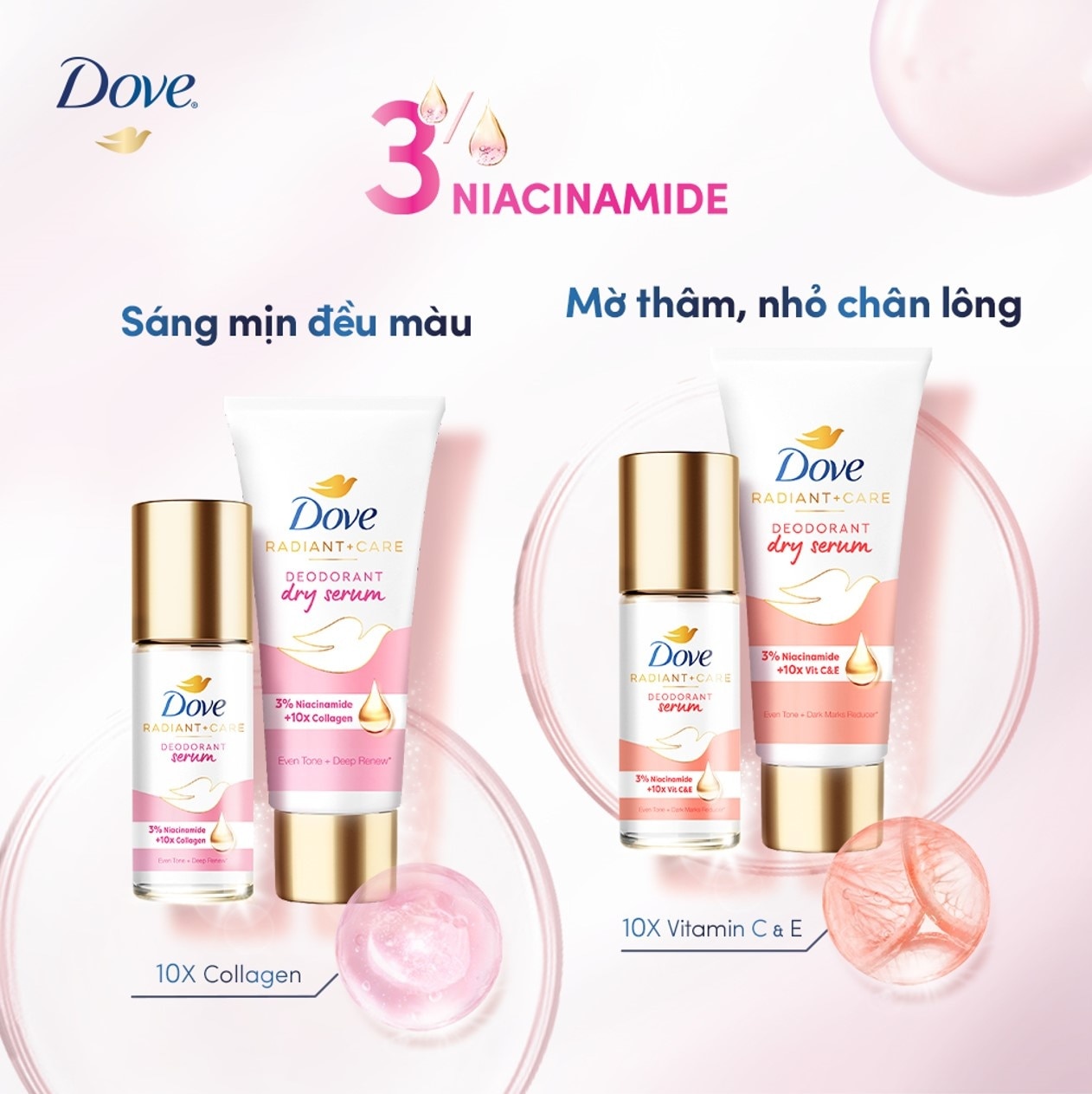 Kem Khử Mùi Dove Dry Serum Collagen & Vitamin B3 Sáng Mịn Đều Màu 40ml